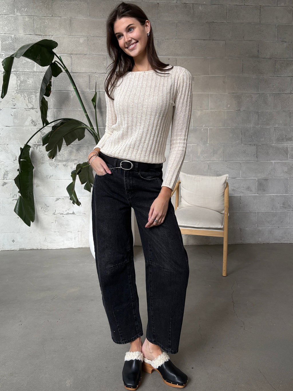 ONLY Pamela Rib Knit Rolled Hem Sweater