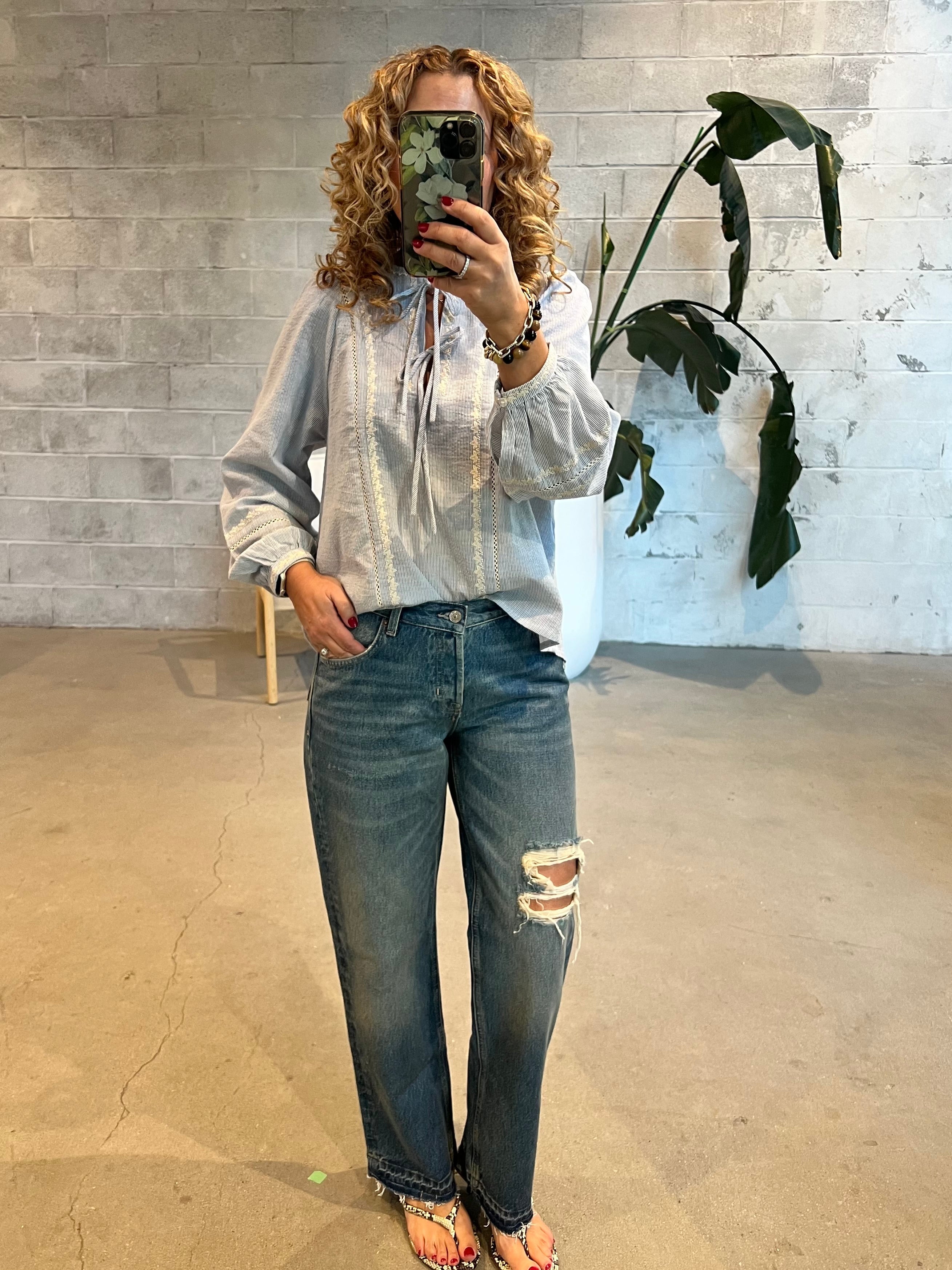 ONLY Monica Tie Front Long Sleeve Blouse