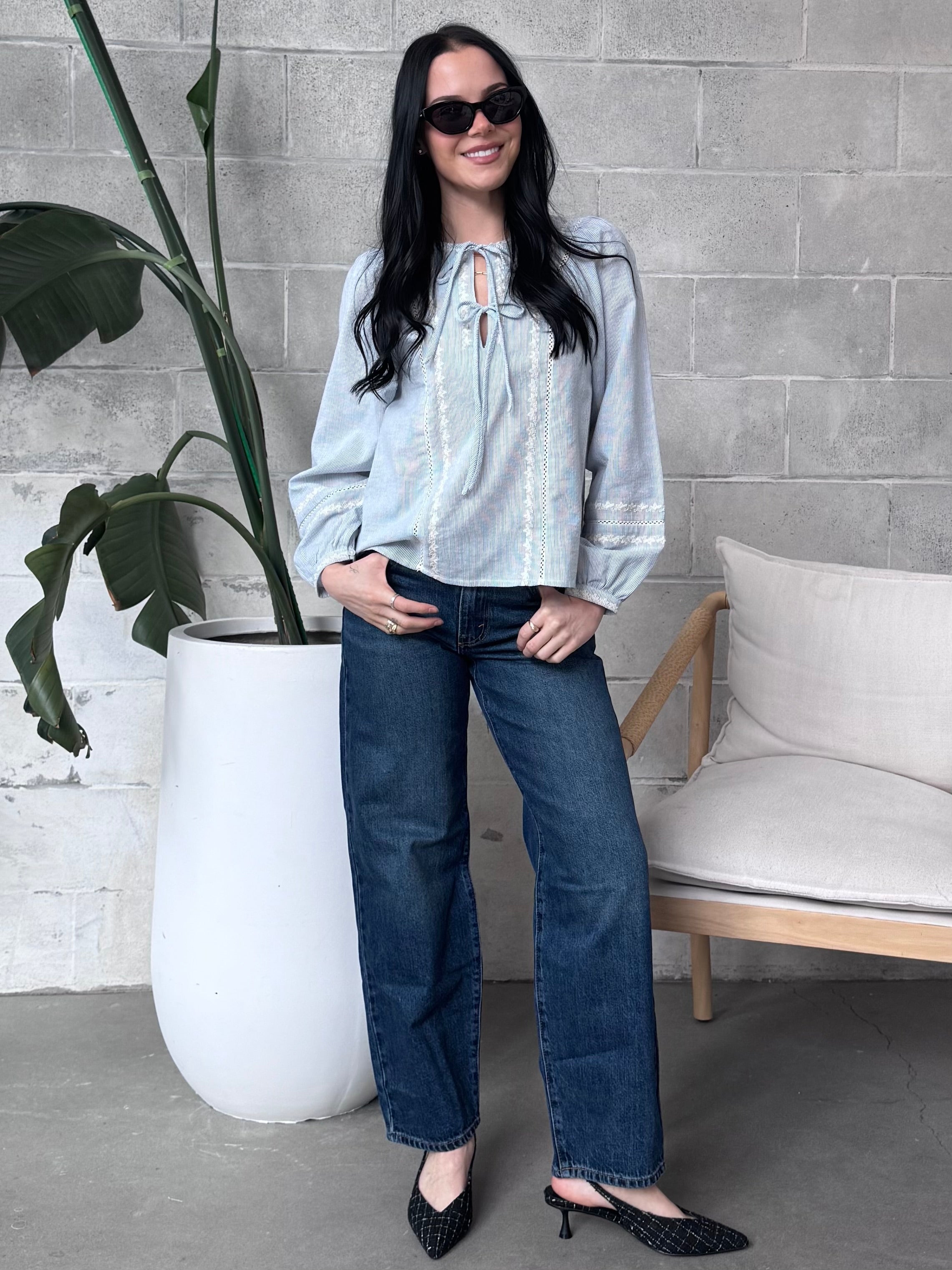 ONLY Monica Tie Front Long Sleeve Blouse