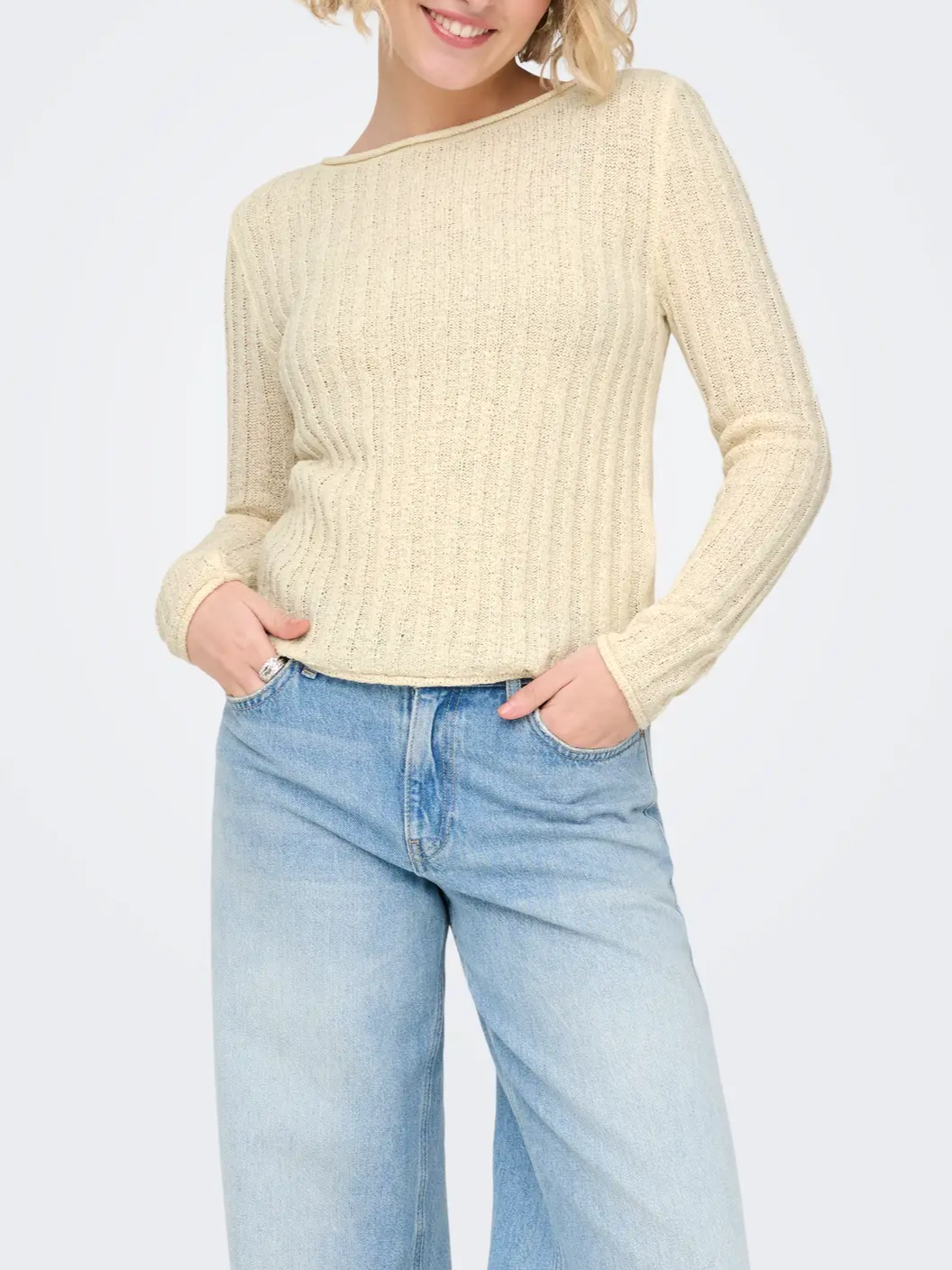 ONLY Pamela Rib Knit Rolled Hem Sweater
