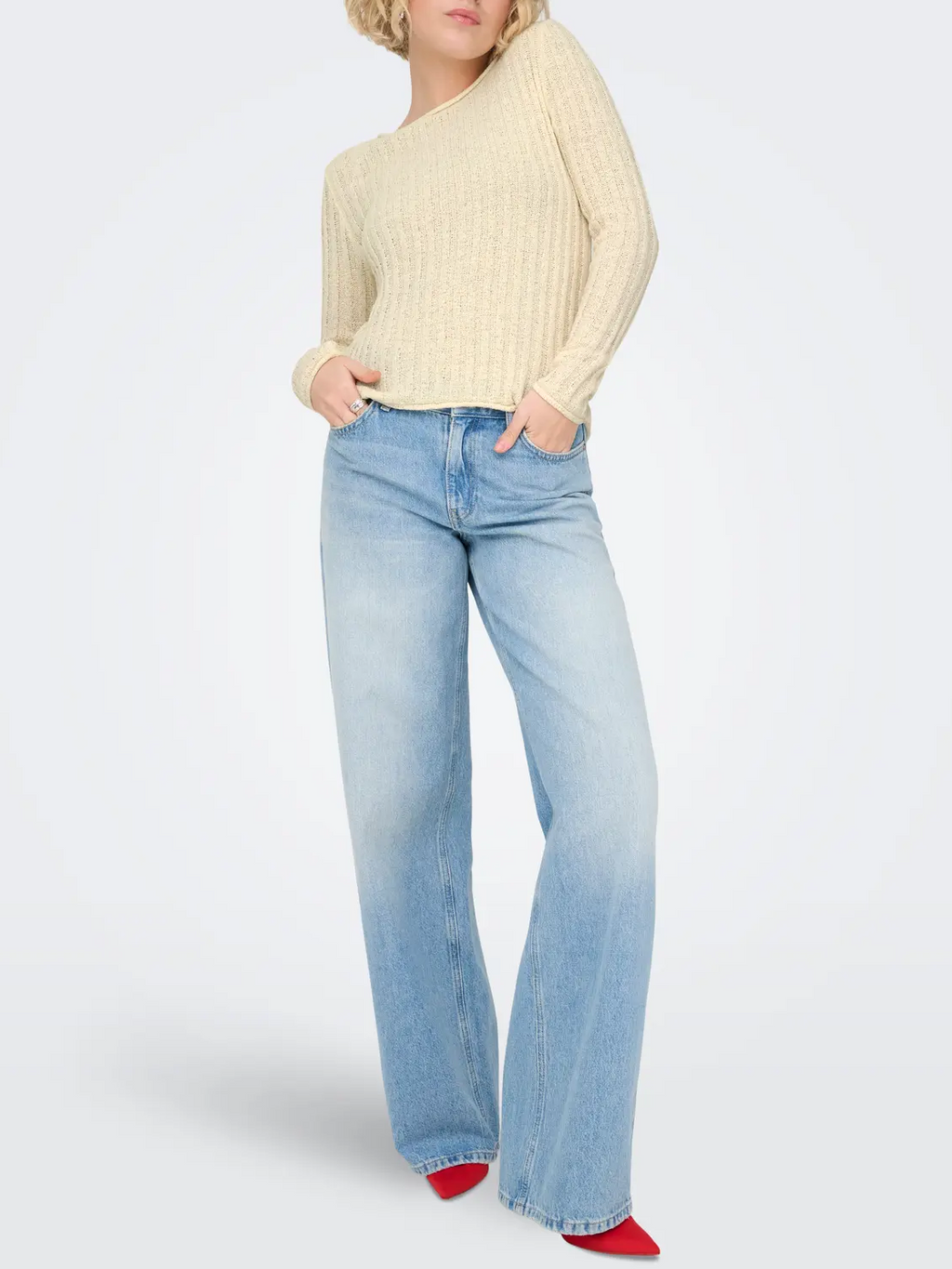 ONLY Pamela Rib Knit Rolled Hem Sweater
