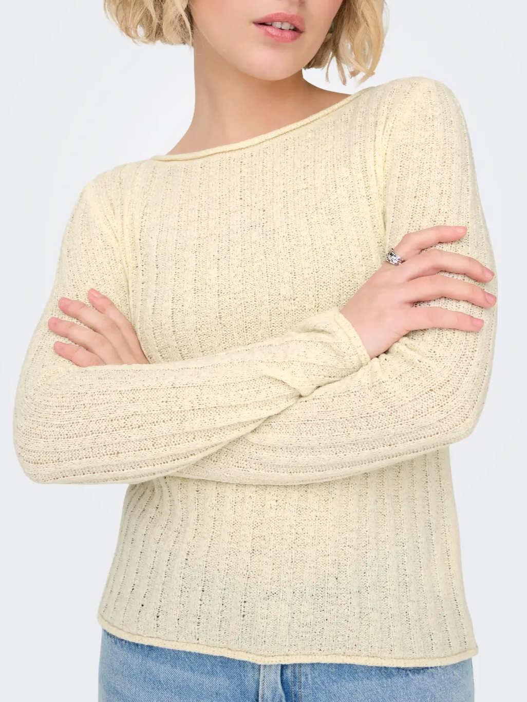 ONLY Pamela Rib Knit Rolled Hem Sweater